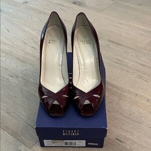 Stuart Weitzman Dark Red Peep-Toe Heels